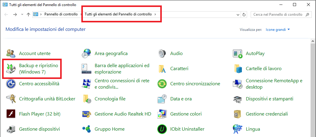 Backup e ripristino computer
