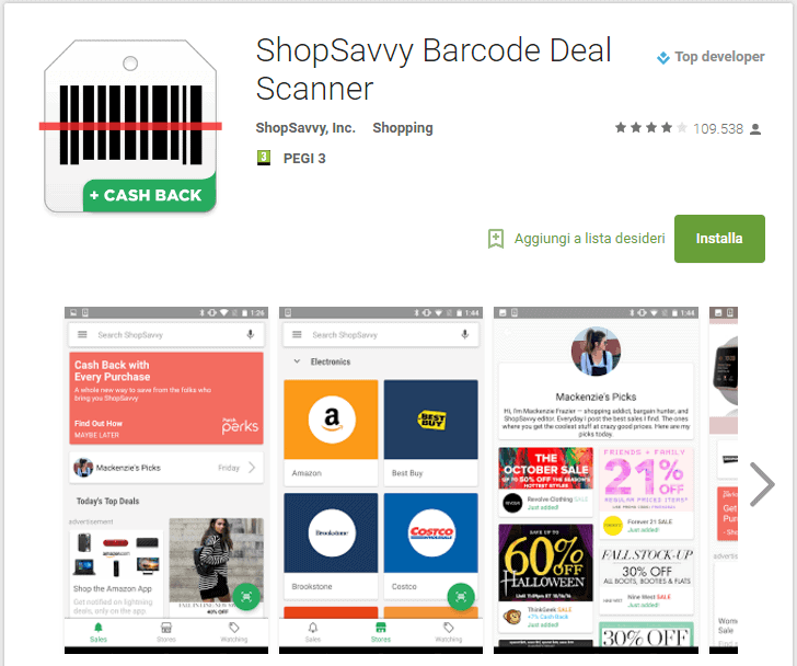 codici qr ShopSavvy Barcode Deal Scanner