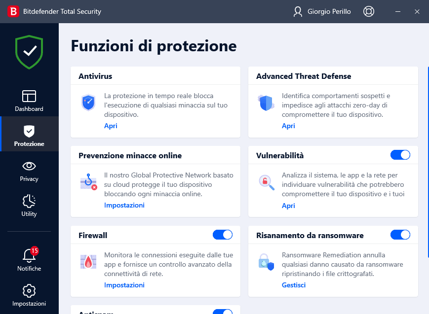 bitdefender funzioni di protezione antivirus